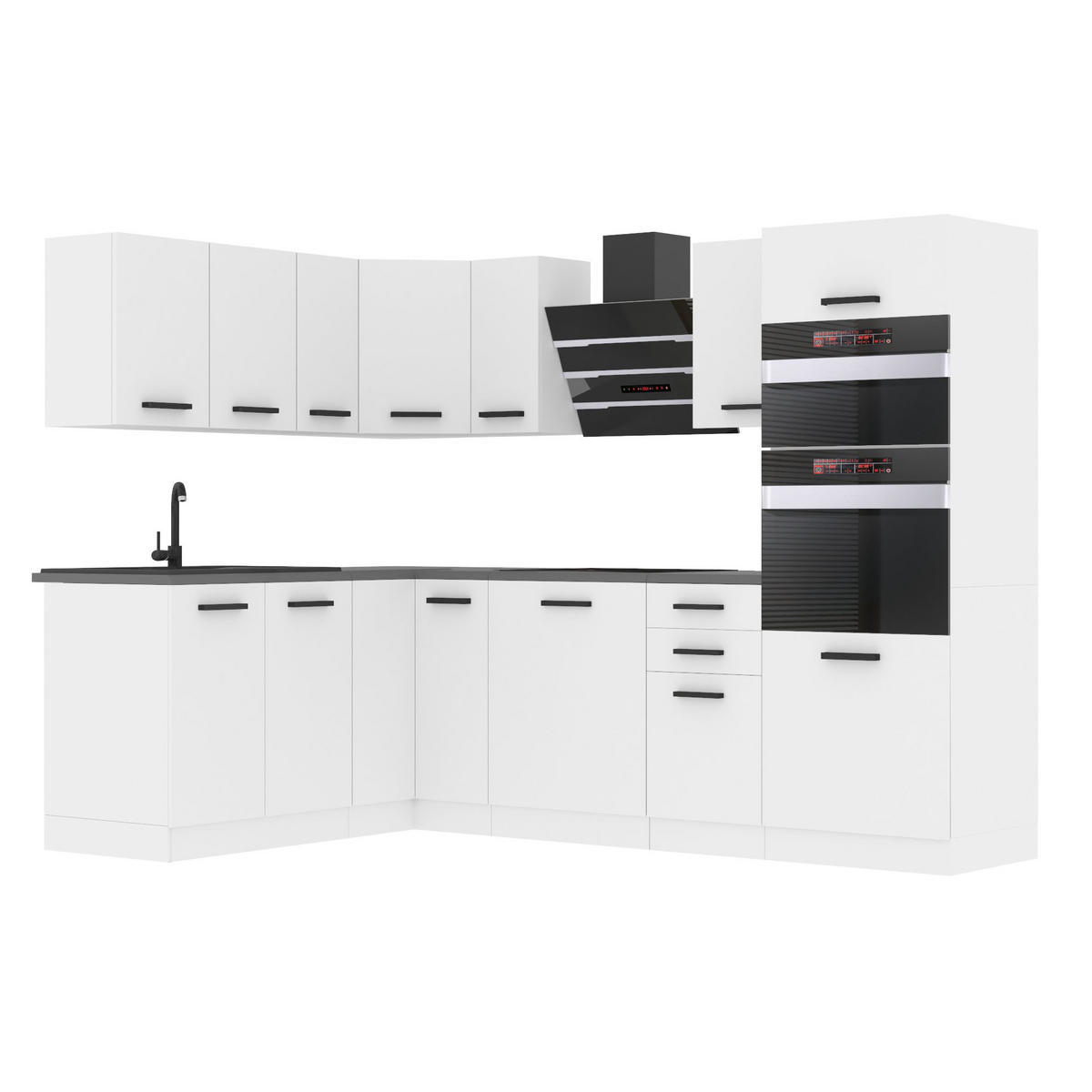 KÜCHE L-Form MELANIE, mit Arbeitsplatten, Weiß matt - Weiß, Holz (360/204/60cm) - B BELINI GROUP