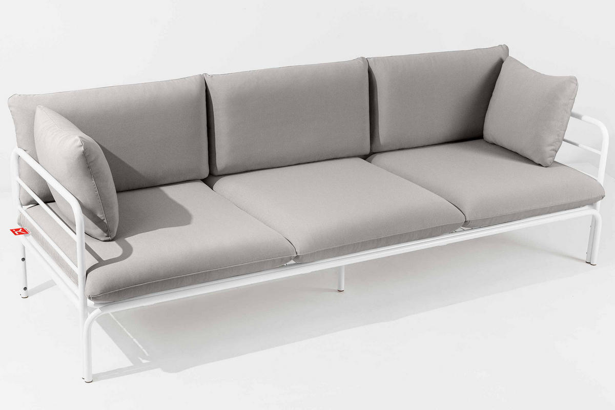 GARTENSOFA RAMBE 3-Personen mit Kissen, Weiß/Hellgrau - Hellgrau/Weiß, Textil/Metall (225/80/80cm) - KONSIMO®