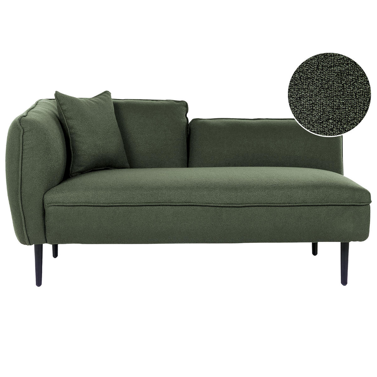 CHAISELONGUE Bouclé dunkelgrün linksseitig Chevannes - Schwarz/Grün, Textil (138/74/77cm) - Beliani