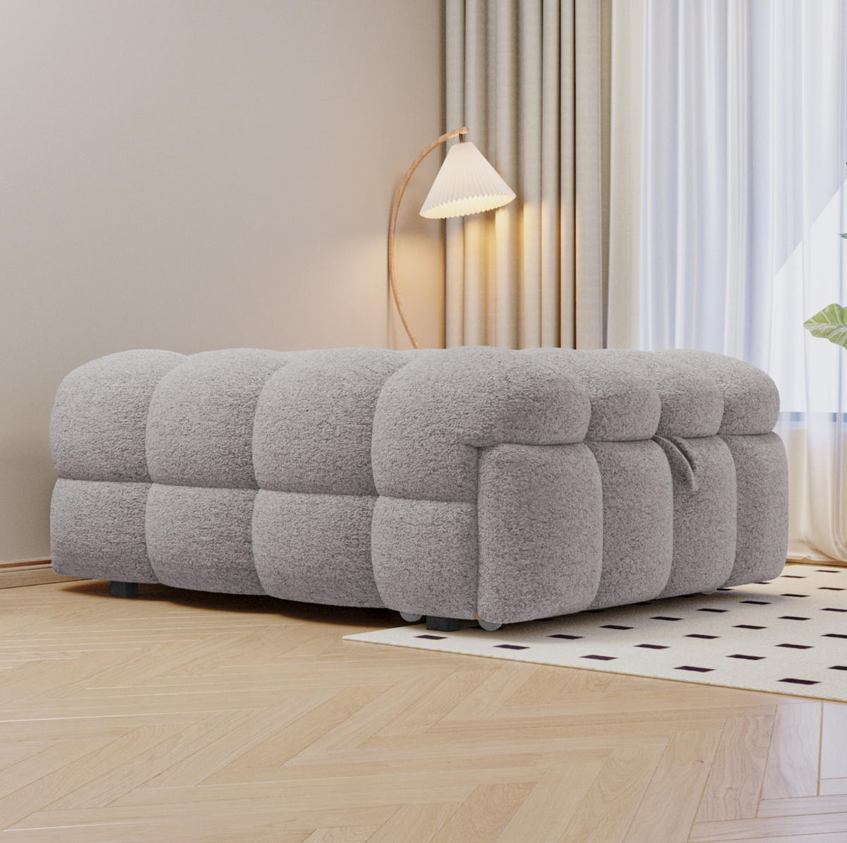 BETT 183/76/42 cm in Grau – 2-in-1 aus Teddy-Stoff, ausziehbar - Grau, Textil (70/180cm) - BEAOK