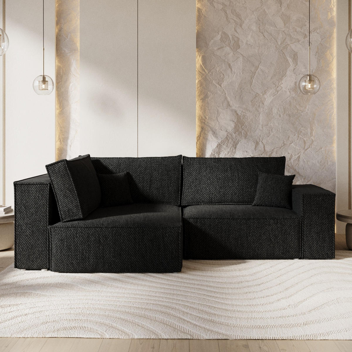 ECKSOFA AVION mit Schlaffunktion Schwarz im Neve Stoff - Schwarz, Holz/Holzwerkstoff (253/148cm) - AltaBeds