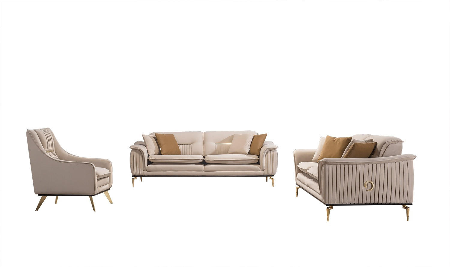 SITZGARNITUR Bologna Creme-Karamell Stellvariante:3+1+1 - Beige, Holz (229/82/92cm) - Villa Möbel