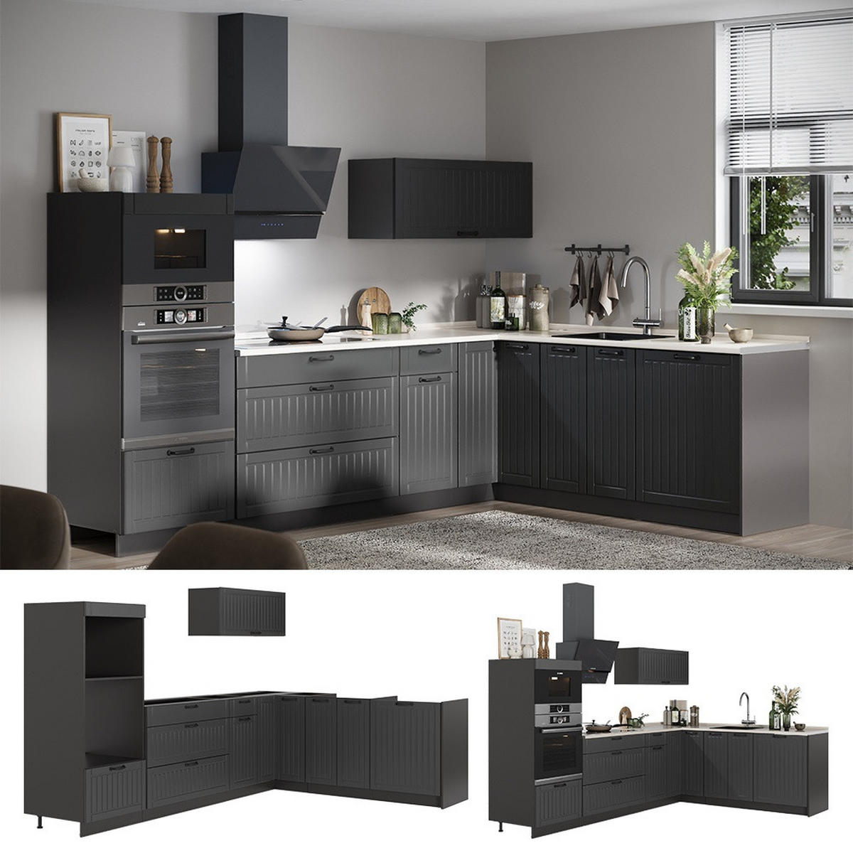 KUHINJA U OBLIKU SLOVA L Fame-Line, Tamnosiva/Antracit, 287 x 207 cm, RP Antracit - tamno siva/antracit, drvni materijal (287/153.6/60cm) - Vicco