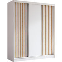 SCHWEBETÜRENSCHRANK Cabinio Weiß Eiche Artisan 180/216/61 cm – Modern, mit Lamellen - Walnussfarben/Weiß, Holzwerkstoff/Kunststoff (180/216.1/61cm) - AX Living