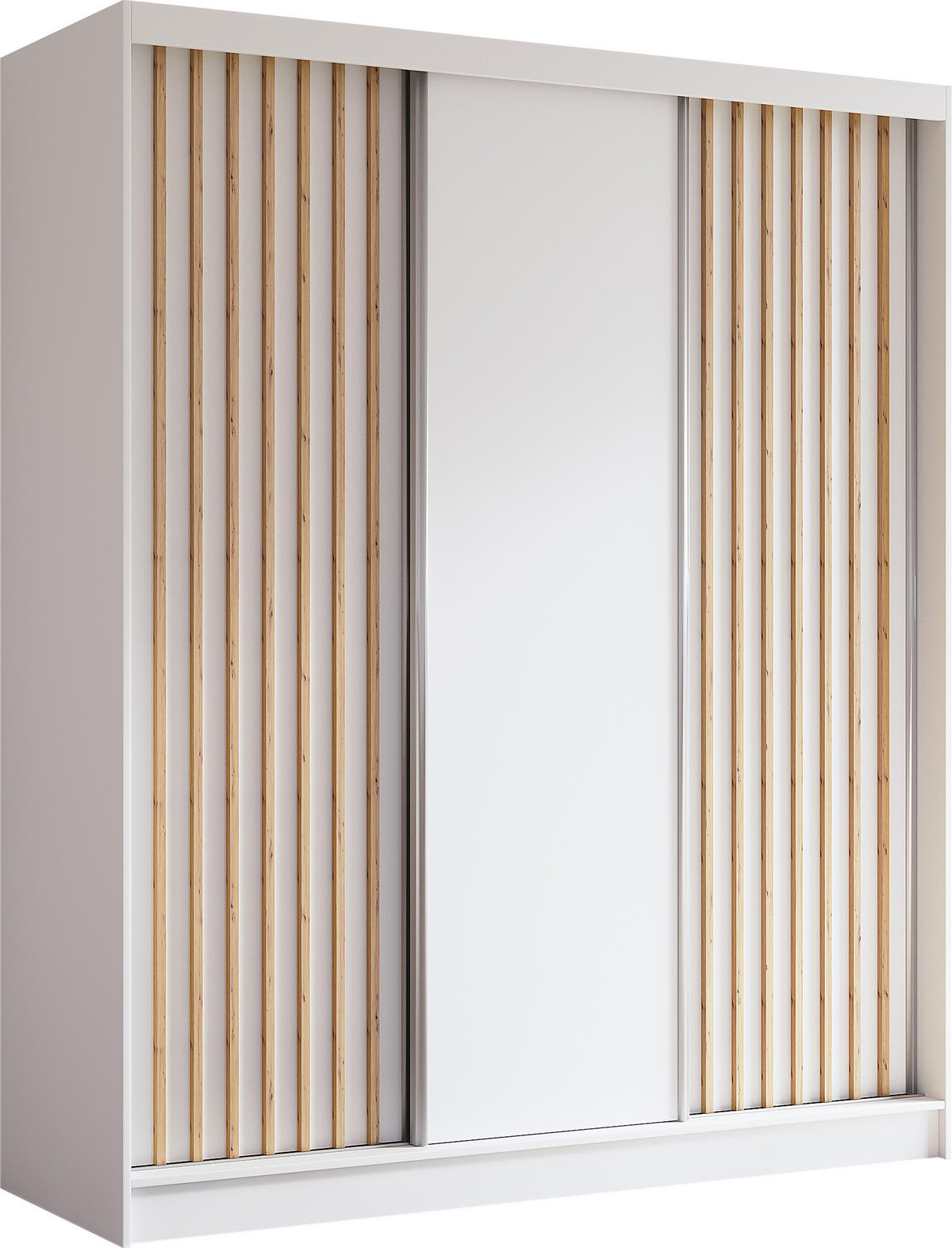 SCHWEBETÜRENSCHRANK Cabinio Weiß Eiche Artisan 180/216/61 cm – Modern, mit Lamellen - Walnussfarben/Weiß, Holzwerkstoff/Kunststoff (180/216.1/61cm) - AX Living