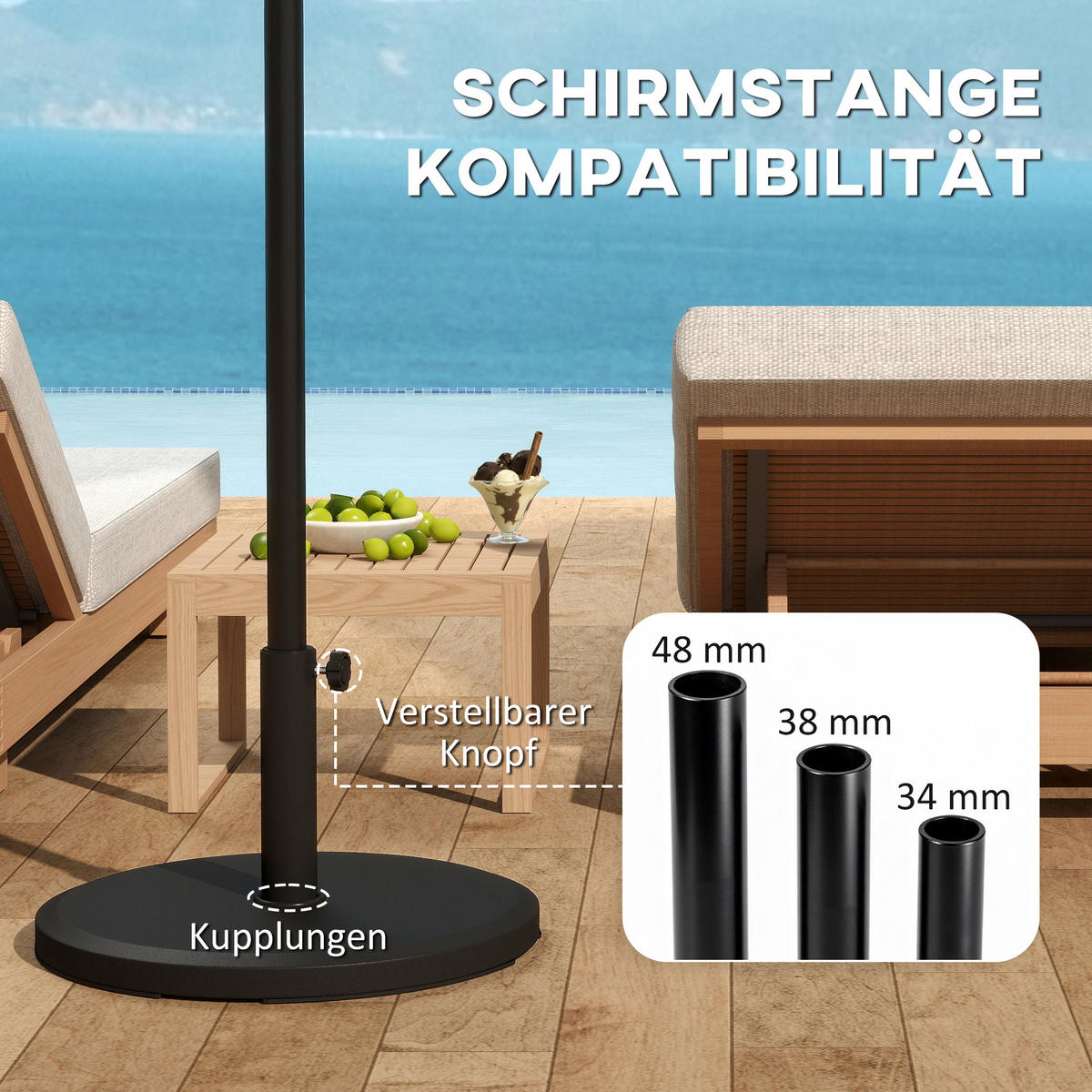 SONNENSCHIRMSTÄNDER HDPE Zement Schwarz - Schwarz, Kunststoff (48.5/48.5cm) - Outsunny