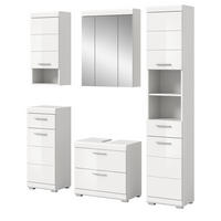BADMÖBEL-SET weiß Hochglanz 5-teilig 164 cm, Komplettset mit viel Stauraum - Weiß Hochglanz, Glas/Holzwerkstoff (164/191/37cm) - Inn.Furn