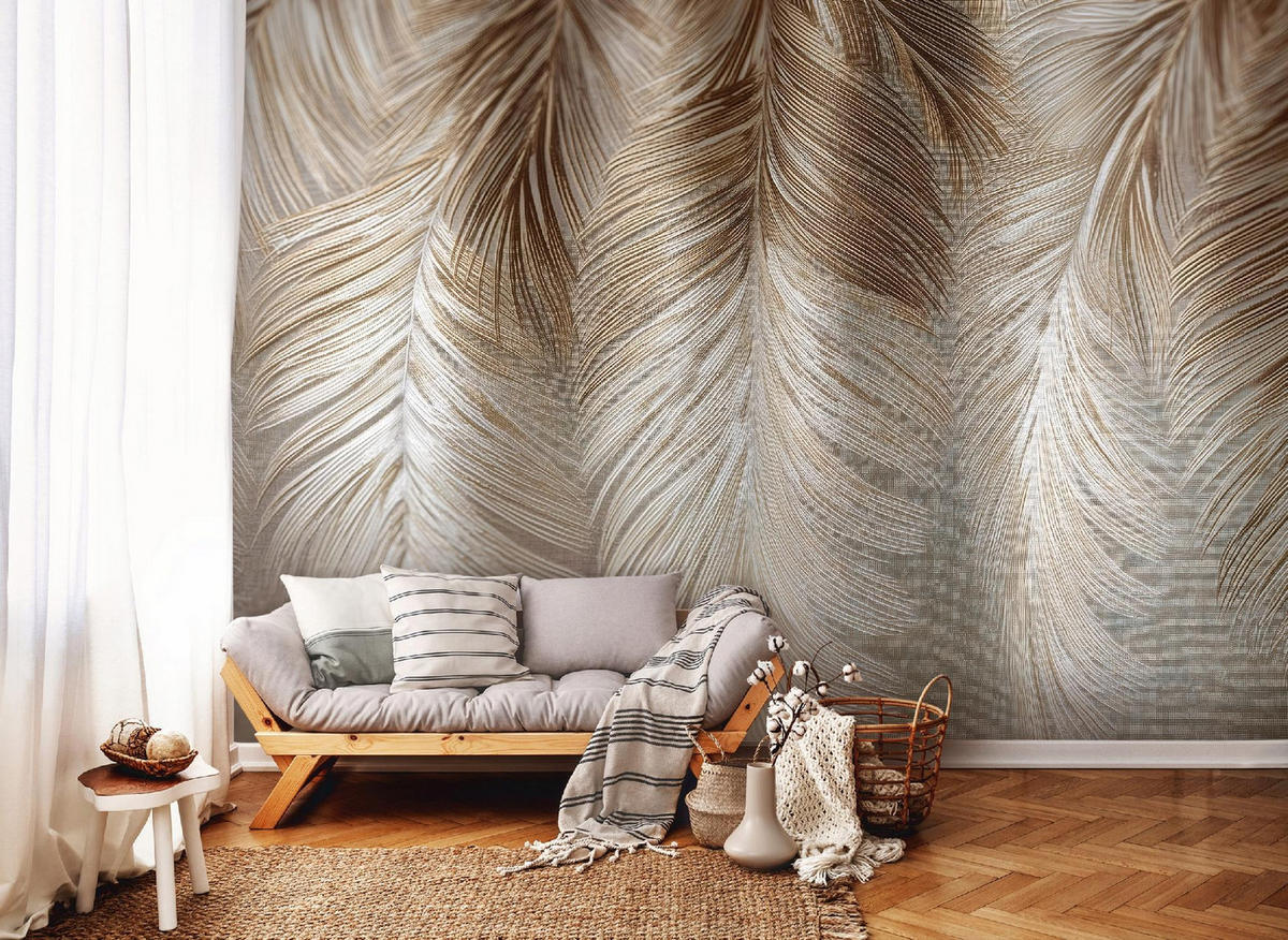 FOTOTAPETE Federn Abstrakt Braun 300x210 cm - Multicolor, Papier (300/210cm) - Wallarena