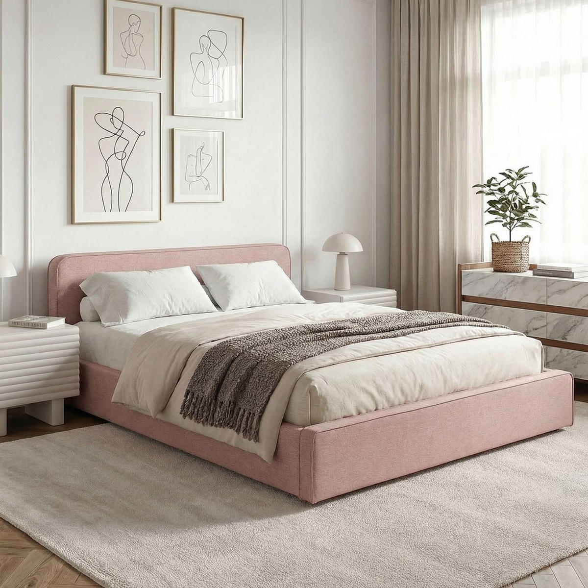 POLSTERBETT MARINI 140X200 CM - Altrosa, Textil (140/200cm) - IDIMEX
