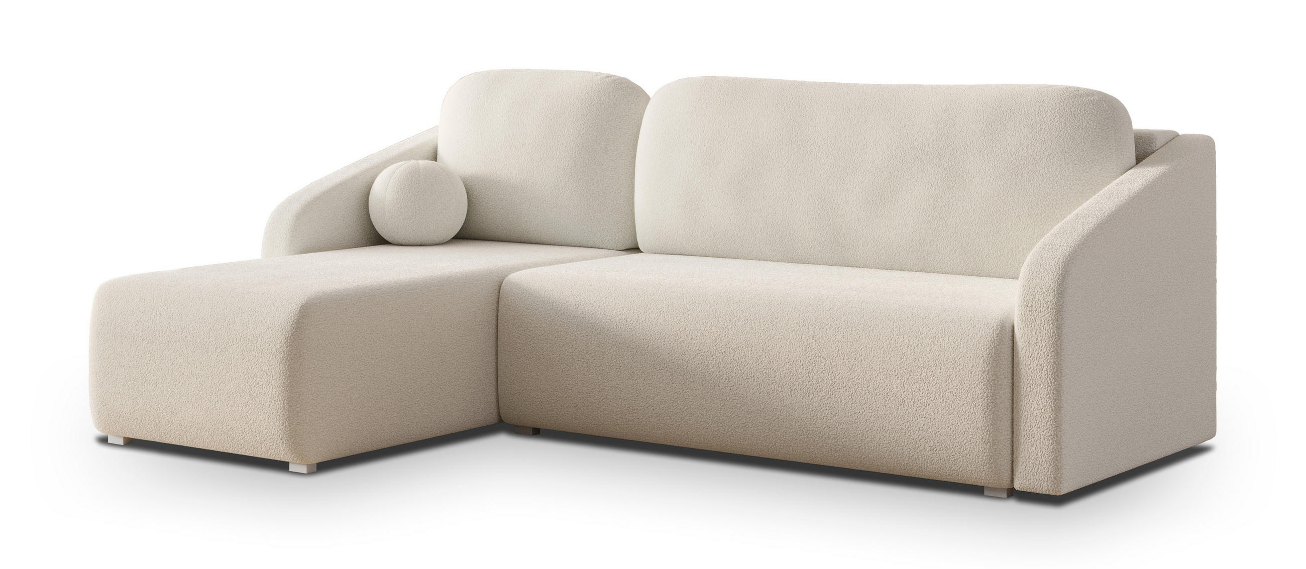 ECKSOFA MARELLO Creme Boucle-Stoff mit Schlaffunktion - Creme, Holz (220/143cm) - MASSENO