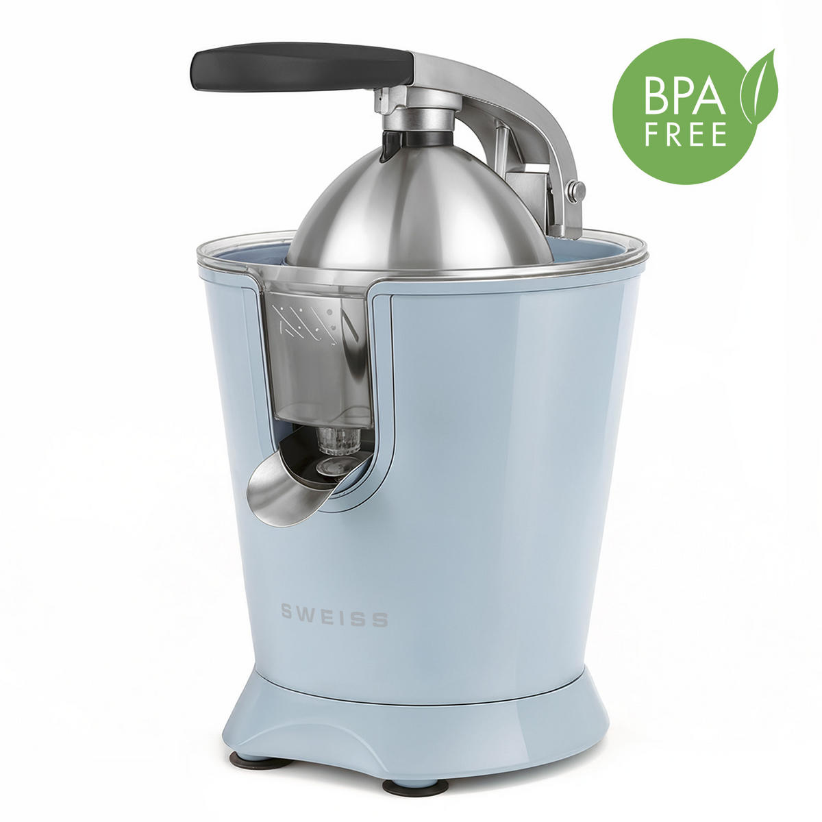 ZITRUSPRESSE ZEST6, Blau, tropffreier Ausgießer, leistungsstarker Gelenkarm, 160 W - Blau, Metall (18.5/29/25cm) - SWEISS