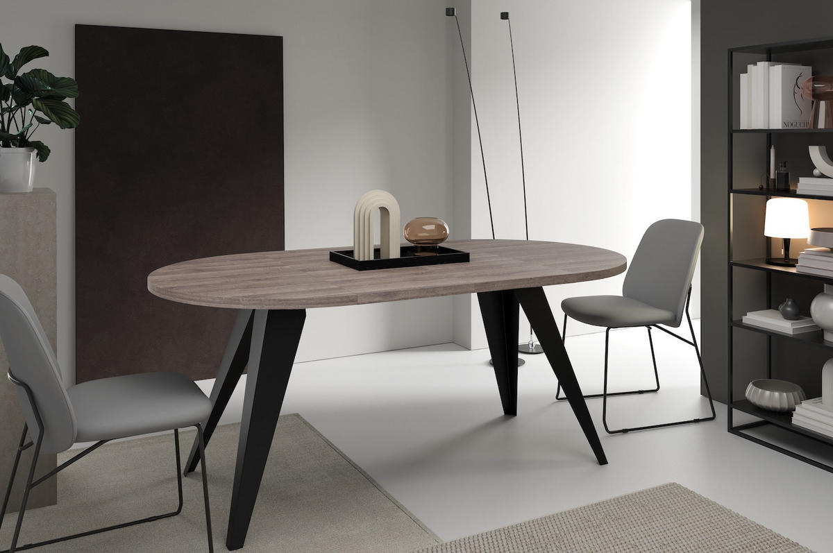 ESSTISCH Alba Shermann Eiche anthrazit / Schwarz 120/196 / 120 / 76cm - Anthrazit/Schwarz, Holz/Holzwerkstoff (120/120/76cm) - Feldmann-Wohnen