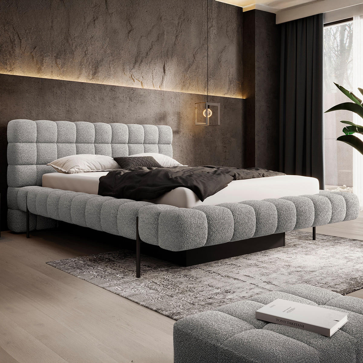 BOXSPRING POSTEL 180/200 Ezio Grey - šedá, dřevo (180/200cm) - Petits-meubles