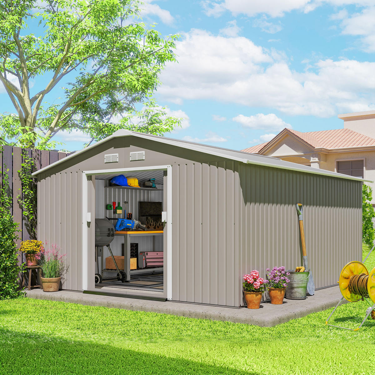 GARTENHAUS Hellgrau 386.0/340.0/200.0cm - Hellgrau, Metall (340/200/386cm)