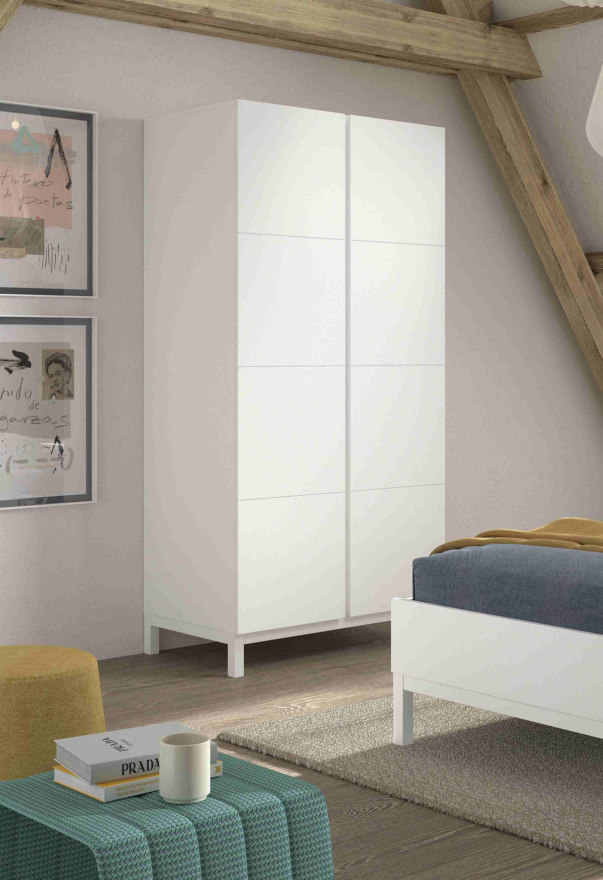 KLEIDERSCHRANK MDF Kiefer weiß 2 Türen Wäscheinteilung robust stabil - Weiß, Holz (99/196/58cm) - 58aufmkessel