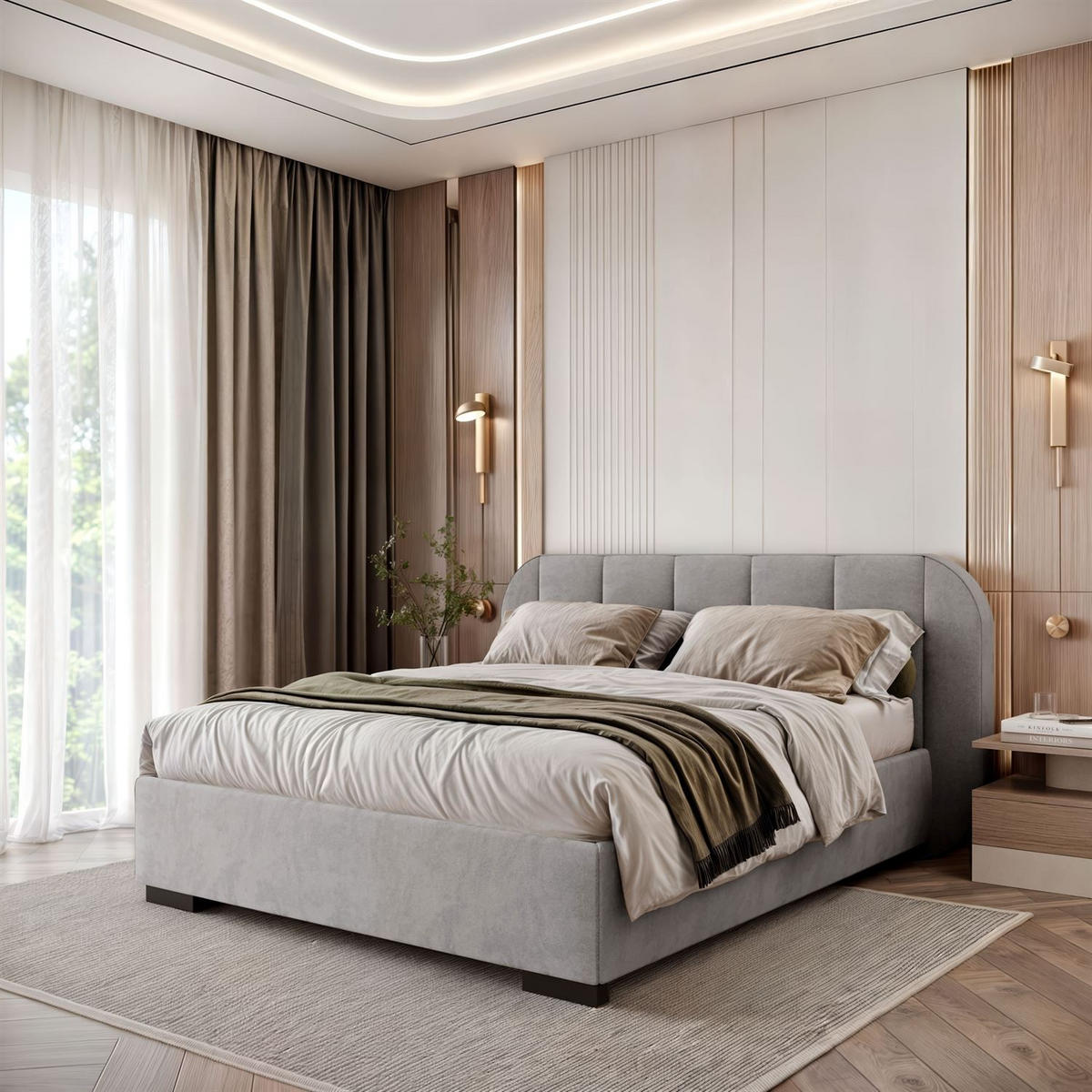 BETT AMARA 140x200 gepolstert mit Stauraum und Lattenrost, Royal Velvet 251 - Grau, Textil (140/200cm) - Lookway