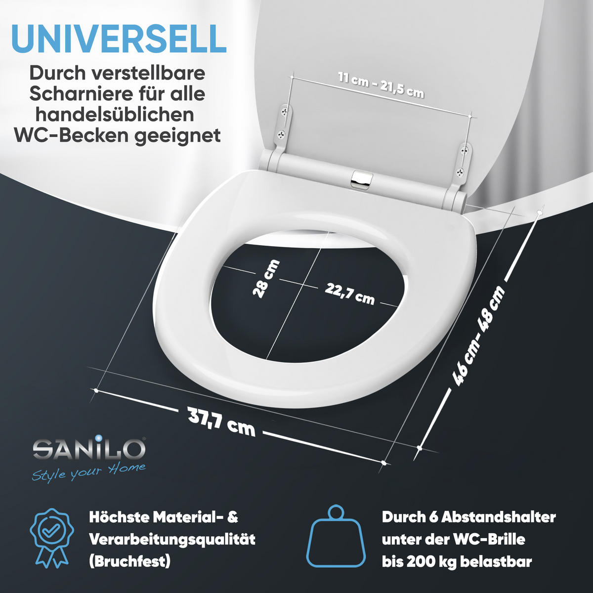 WC-SITZ mit Absenkautomatik & Top Fix Weiß - Weiß, Holzwerkstoff (37.7/5.5/48cm) - Sanilo