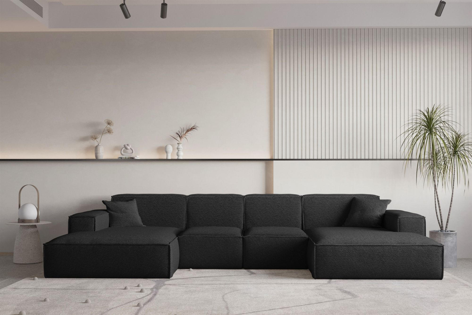 WOHNLANDSCHAFT Celes Premium Xs Bukla - Schwarz, Holzwerkstoff/Textil (342/73/165cm) - Fun Möbel