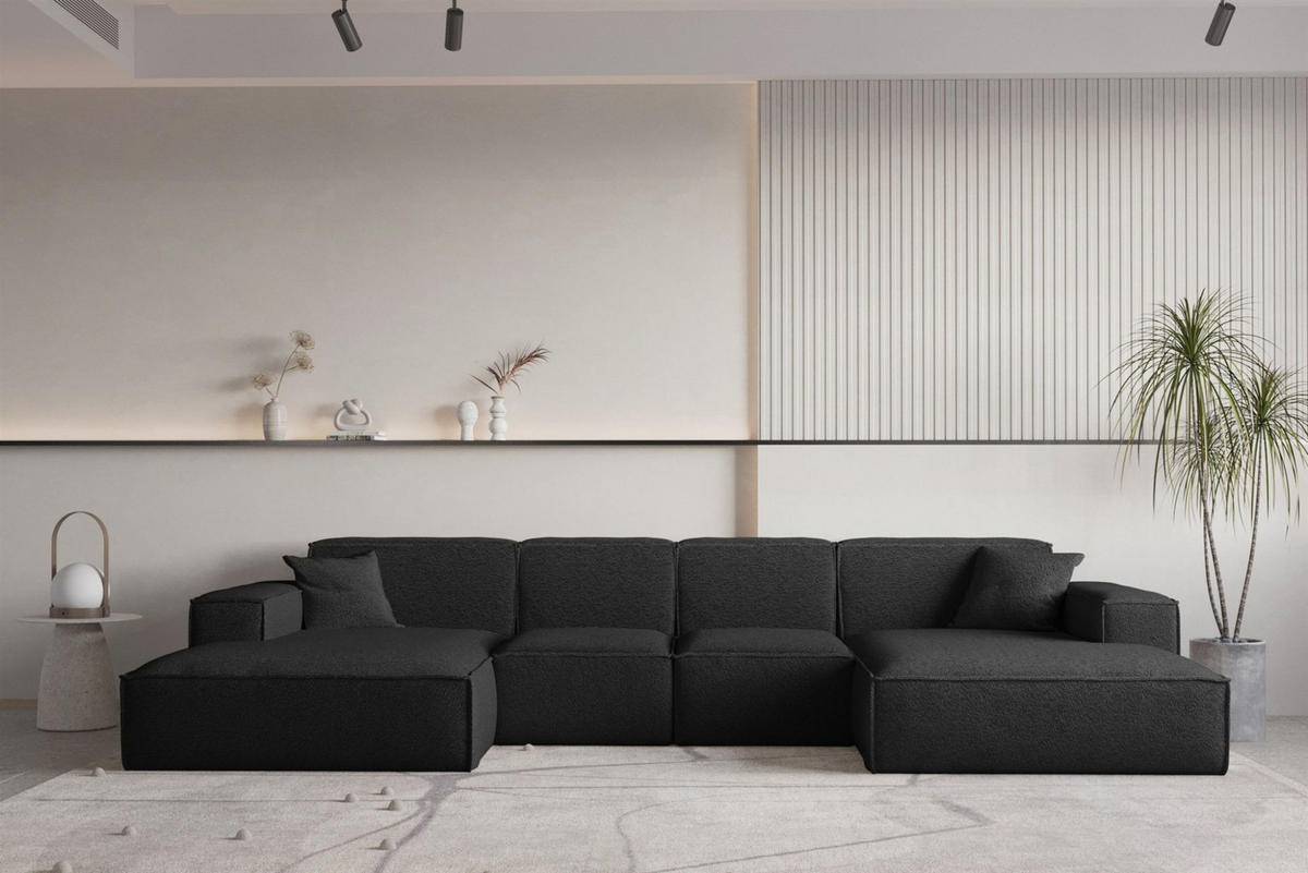 WOHNLANDSCHAFT Celes Premium Xs Bukla - Schwarz, Holzwerkstoff/Textil (342/73/165cm) - Fun Möbel