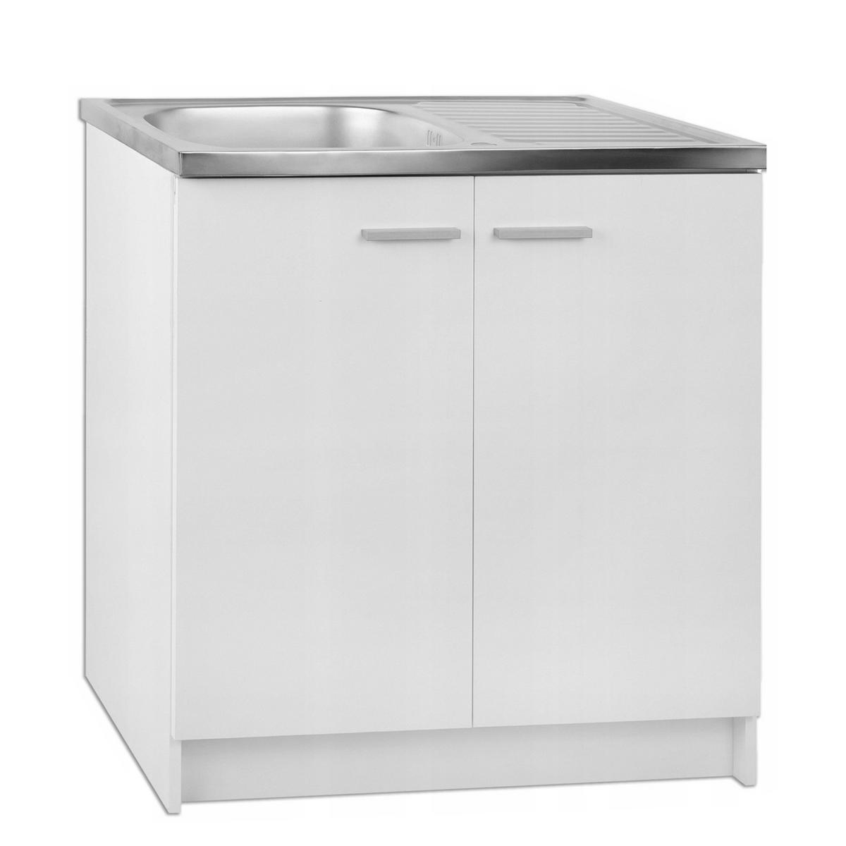 SPÜLUNTERSCHRANK 80cm mit Spüle + Armatur + Siphon Weiß - Weiß, Holzwerkstoff (80/82/50cm) - Stamar