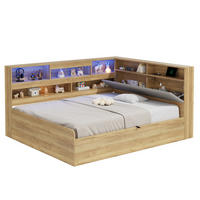 BETT 140/200 cm in Natur mit Stauraum, LED und USB - Naturfarben, Holzwerkstoff/Textil (140/200cm) - WISHDOR