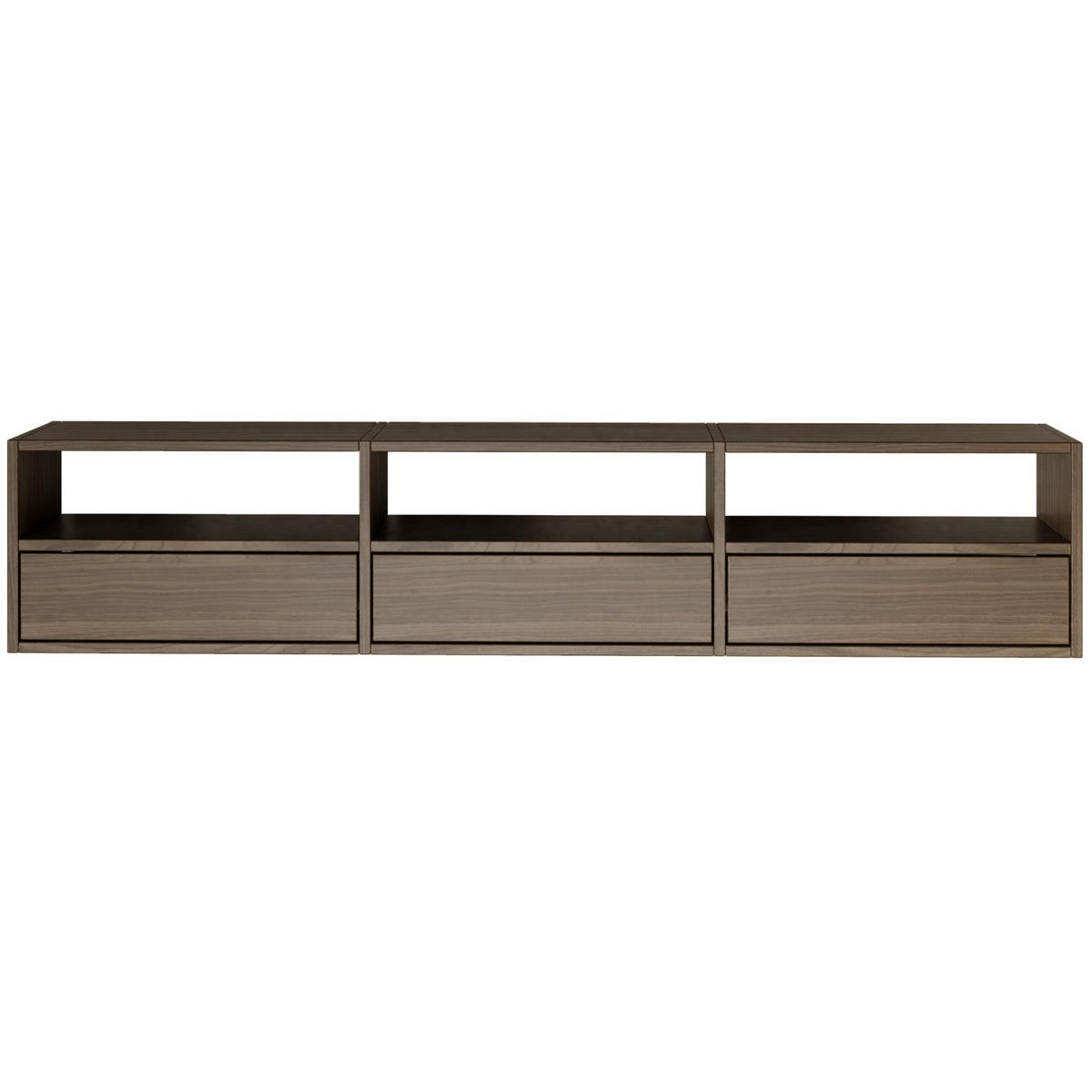 TV-LOWBOARD hängend, 3 Klappen und Ablagen, Walnuss, 150 cm - Dunkelbraun, Holzwerkstoff (150.1/30/30cm) - Selsey