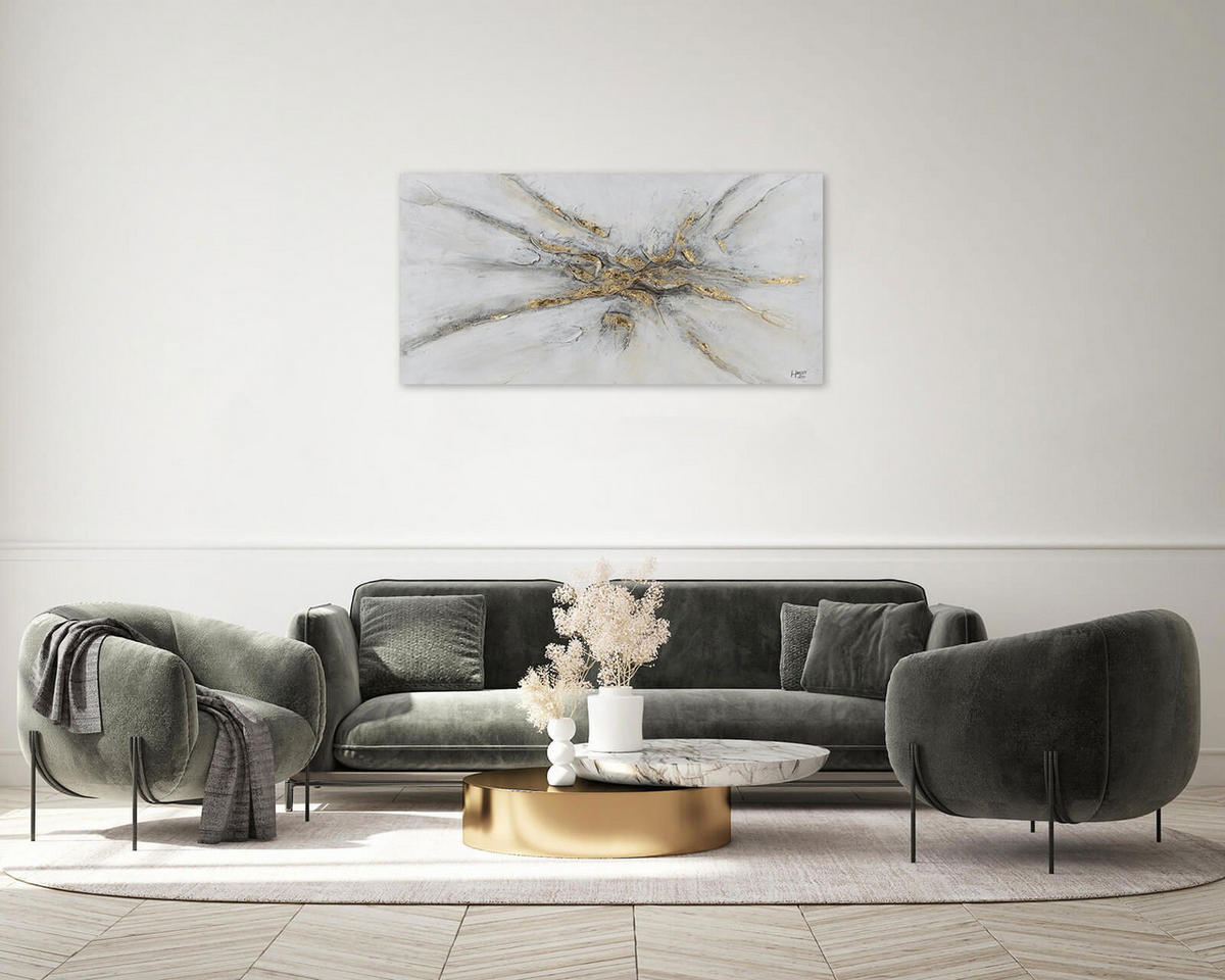 ACRYLBILD HANDGEMALT 120/60 cm - Silberfarben/Grau, Holz/Textil (2/60cm) - KUNSTLOFT