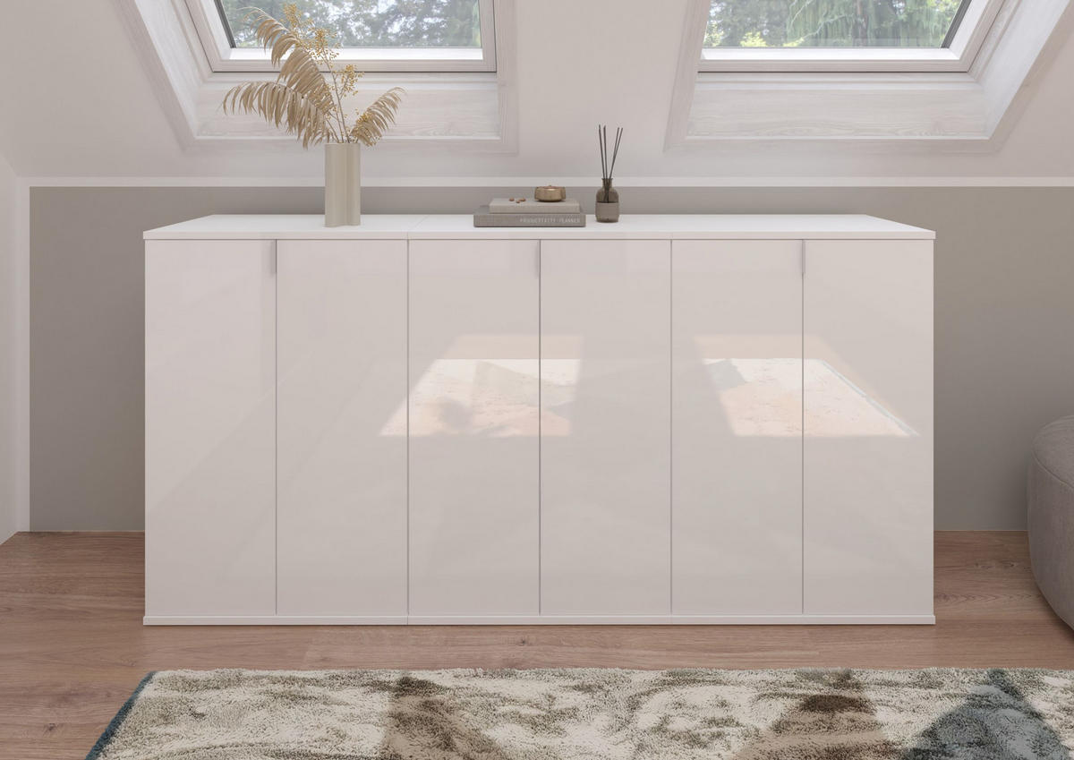 SCHUHKOMMODE Projekt X Garderobe in weiß Nachbildung und weiß hochglanz B/H/T: 61x99x34 cm - Weiß, Holzwerkstoff (61/99/34cm)