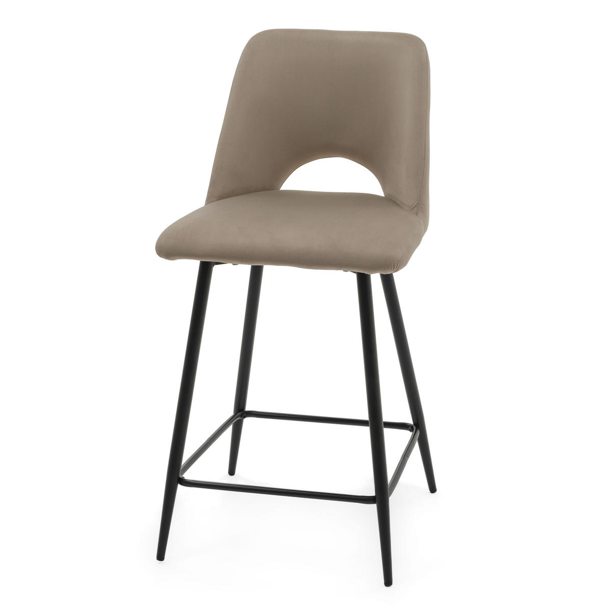 BARHOCKER ORO gepolsterter mit Steppung - dunkelbeige - Samt Velour - Schwarz/Braun, Textil/Metall (48/94/55cm) - NEW HOME