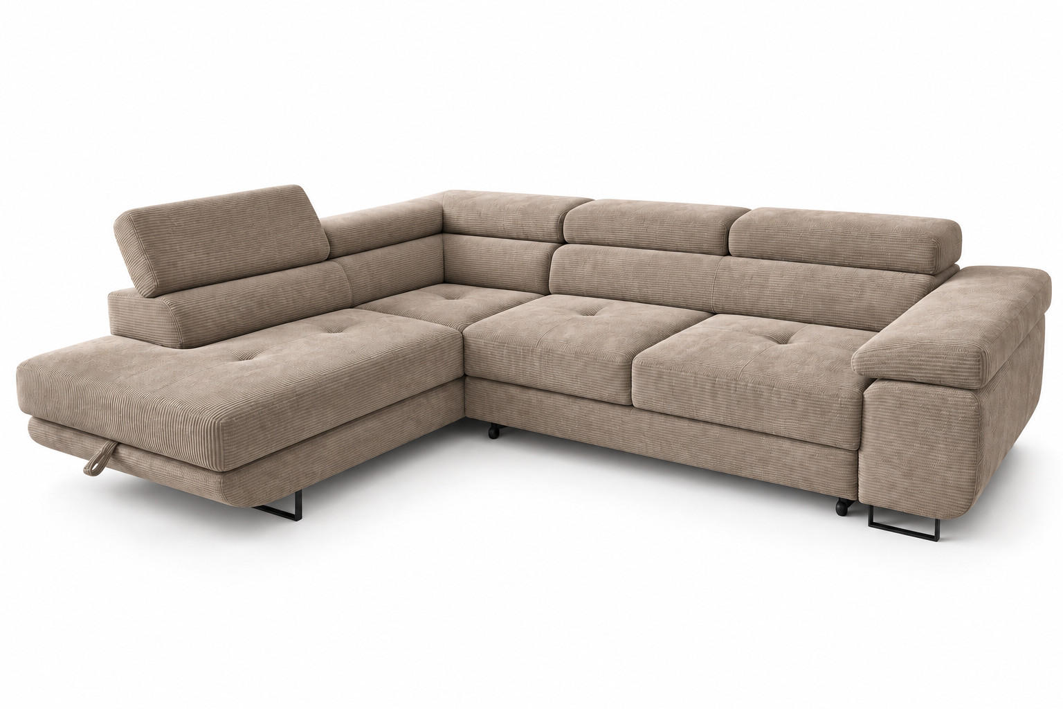 ECKSOFA Gustaw L Links, Cordbezug, Schlaffunktion, Cappuccino - Cappuccino, Textil (275/205cm) - KS Home Concept
