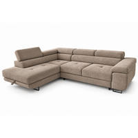ECKSOFA Gustaw L Links, Cordbezug, Schlaffunktion, Cappuccino - Cappuccino, Textil (275/205cm) - KS Home Concept