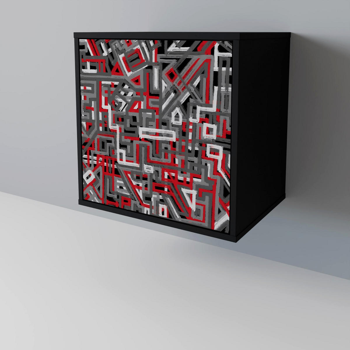 SIDEBOARD BROKEN LINES, Schwarz, 57,5x42x75,5 cm, Goldfarbene Metallfüße - Goldfarben/Multicolor, Holzwerkstoff/Metall (57.5/75.5/42cm) - SpaceRebels