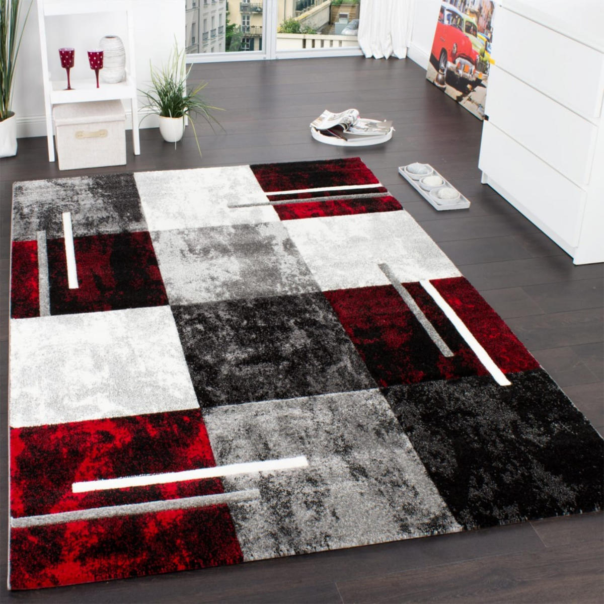 KURZFLORTEPPICH 80/150 cm Diamond 663 - Dunkelrot, Kunststoff (80/150cm) - Paco Home