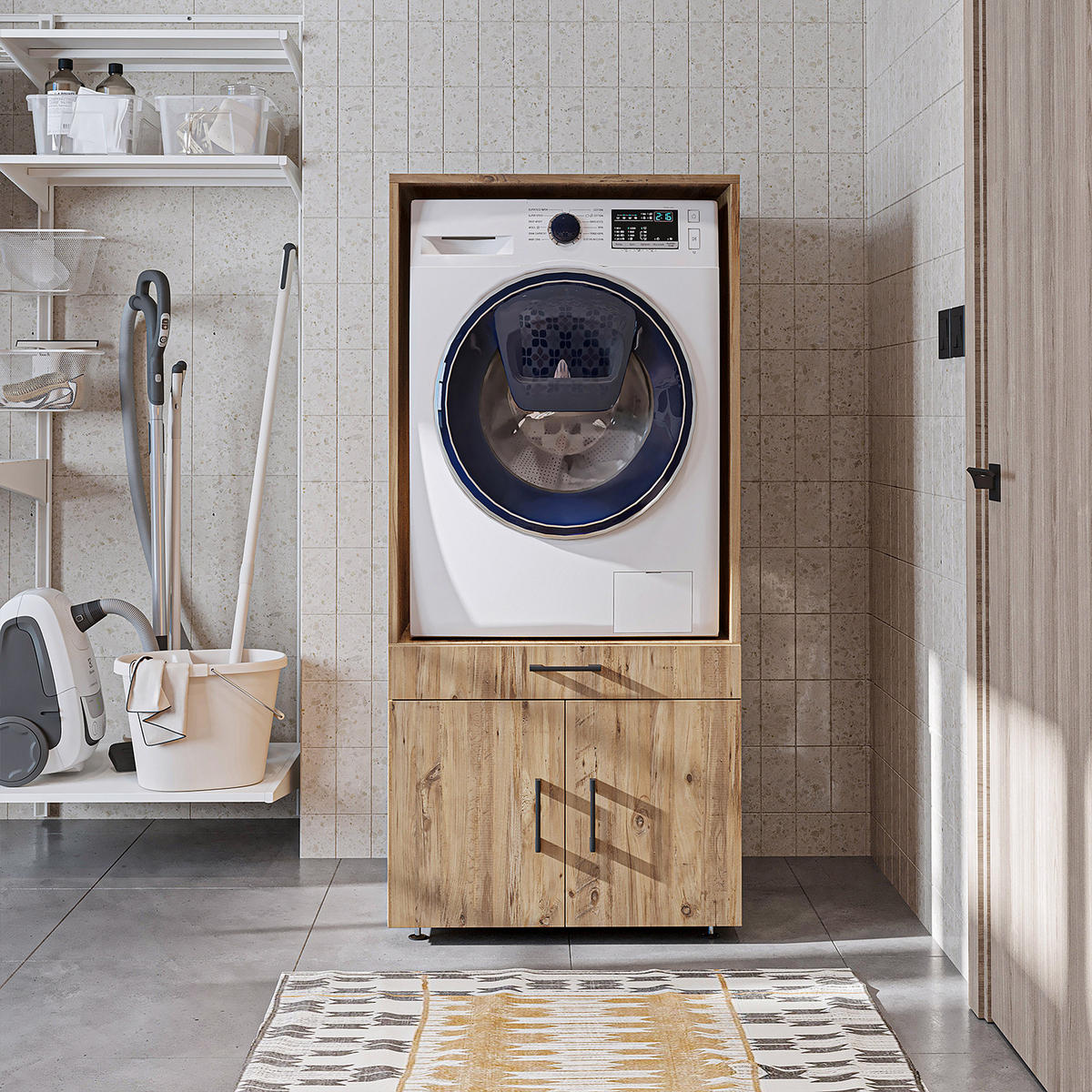 WASCHMASCHINENSCHRANK Serie 3 67cm Breit, 145cm Hoch - Eichefarben, Holzwerkstoff (67/145/67cm)