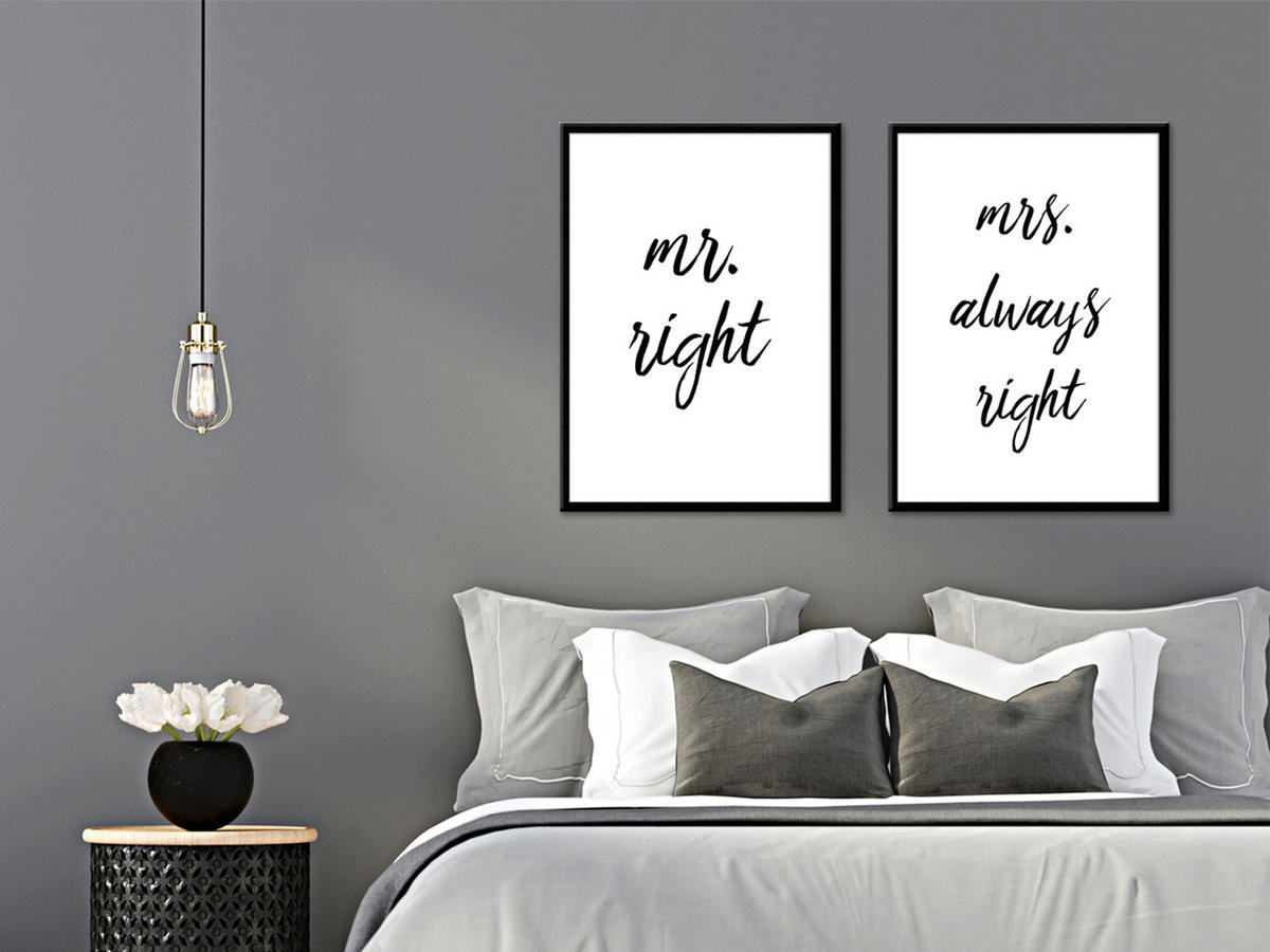 BILD mit Rahmen 2er Set 51x71 cm Spruch: Mr & Mrs Humor - Weiß, Holz (71/51cm) - artissimo