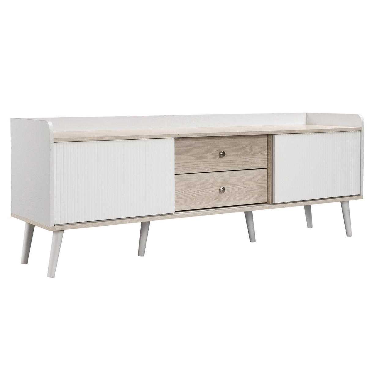 TV-ELEMENT mit 2 Schubladen und Schiebetüren 160 x 40 x 58 cm Weiß/Holzoptik - Weiß, Holzwerkstoff (40/58/160cm) - Beauniv