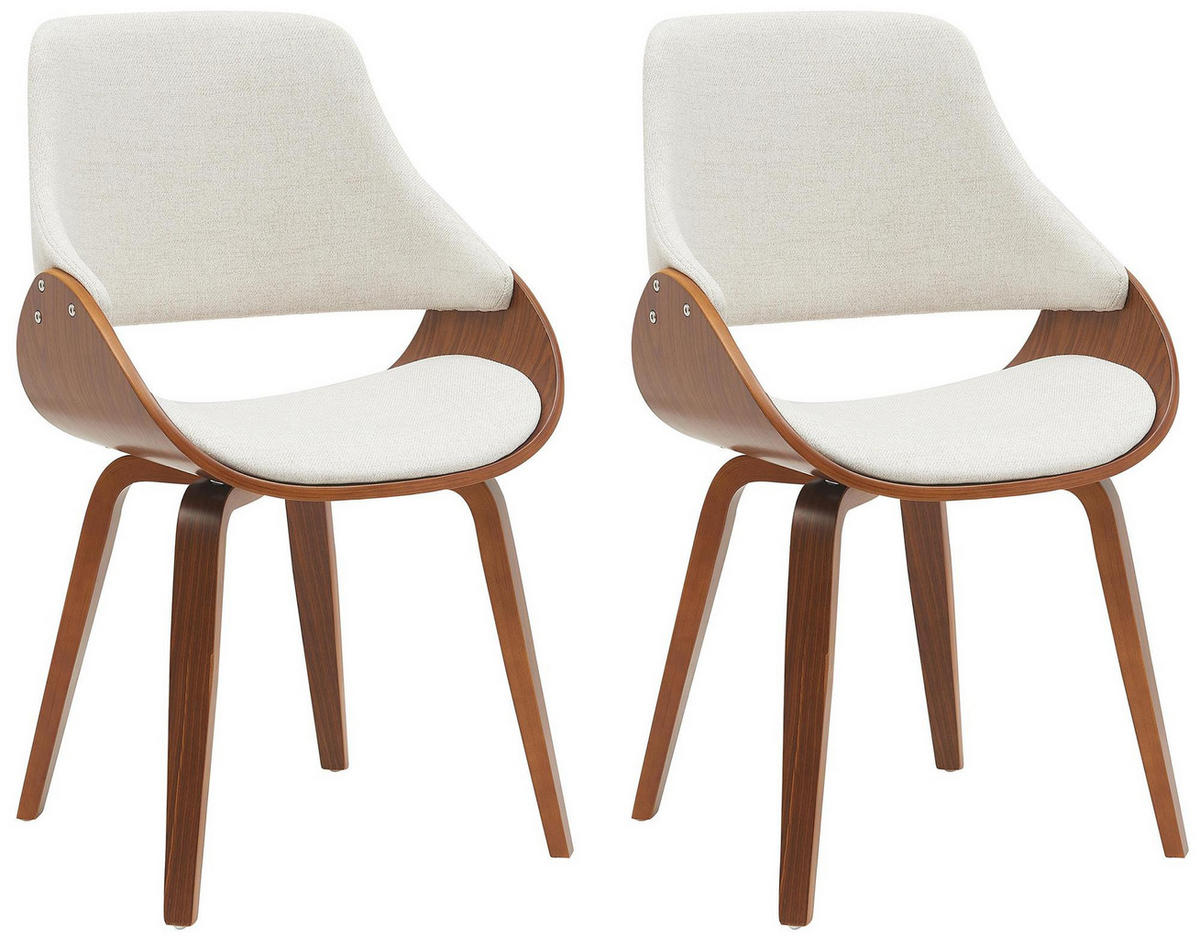 ESSZIMMERSTUHL 2er Set Stoff Walnuss/Creme - Walnussfarben/Creme, Holz/Textil (52/86/54cm) - CLP