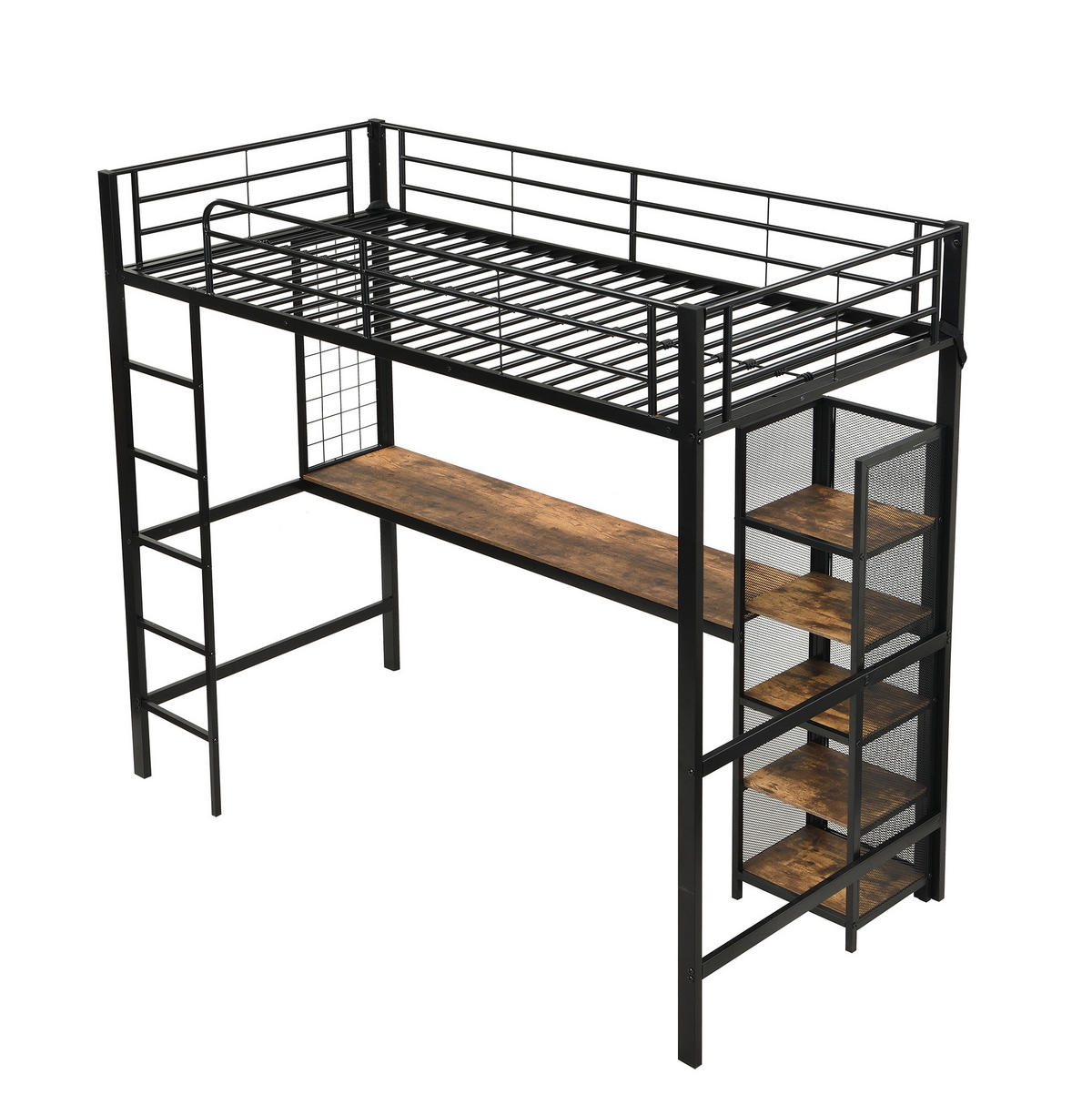 HOCHBETT 90/200 cm in Schwarz und Dunkelholz mit Schreibtisch und Regalfächern - Schwarz, Holzwerkstoff (90/200cm) - Flora Grace