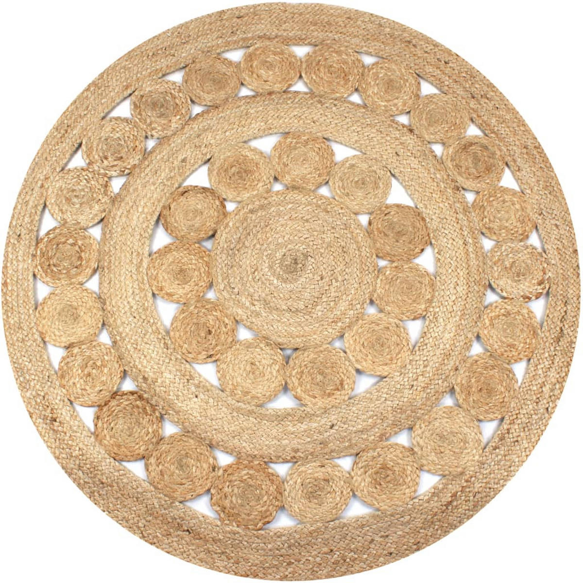 HANDWEBTEPPICH Rund 120 cm aus Geflochtene Jute Natur - Naturfarben, Textil (120/120cm) - vidaXL