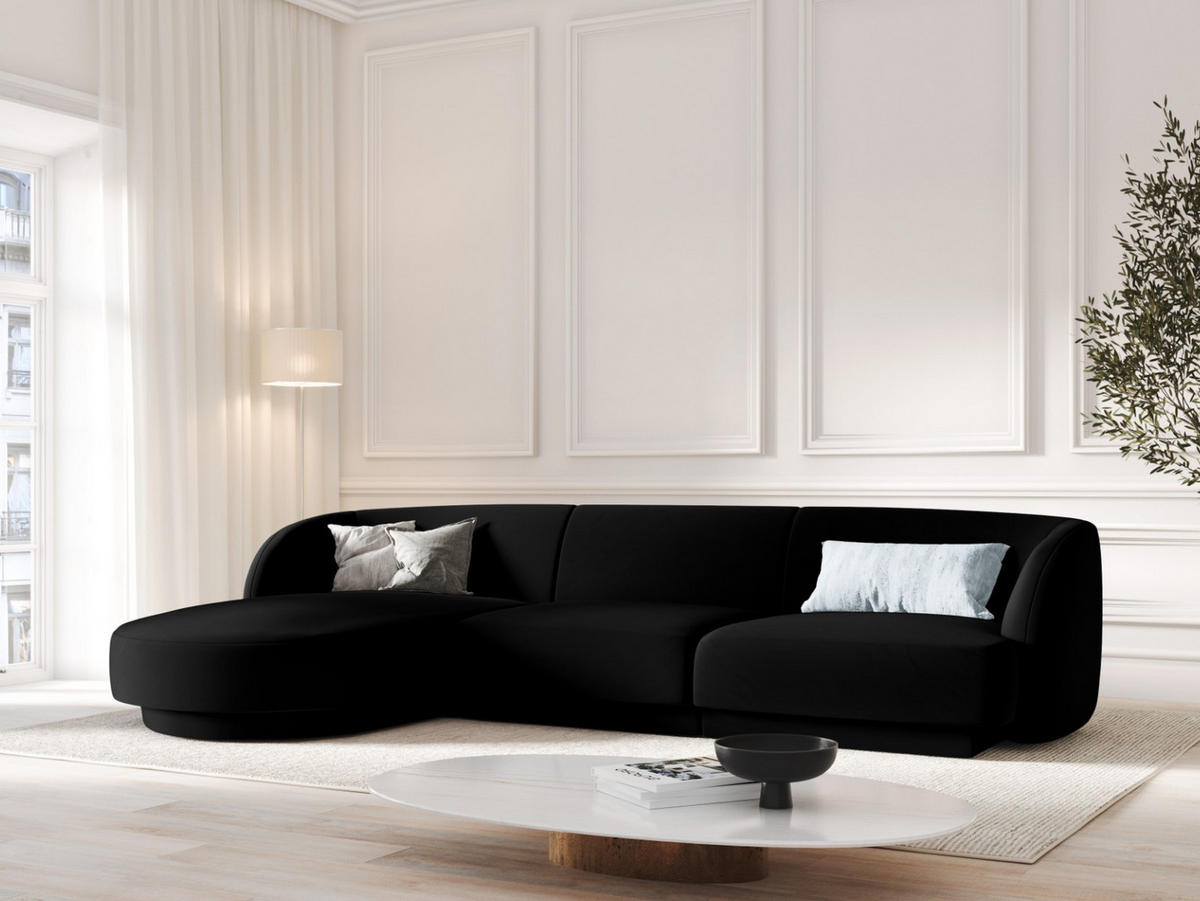 ECKSOFA links Miley aus Samt schwarz 4 Sitzplätze - Schwarz, Textil (156/255cm) - Micadoni