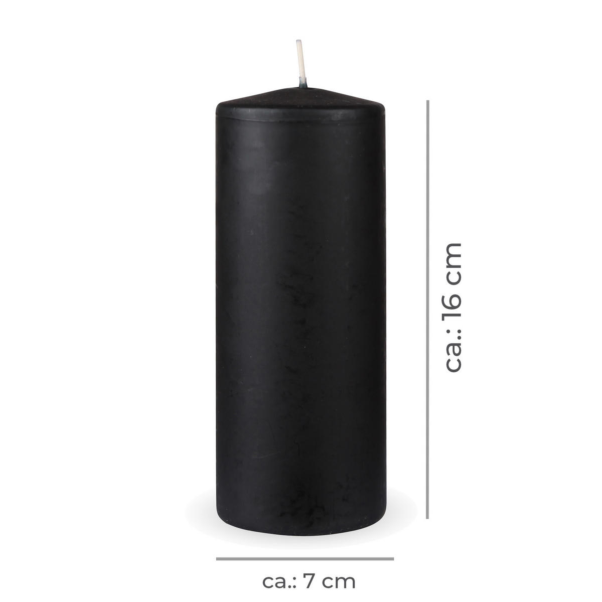 STUMPENKERZEN "Schwarz", Größe Ø7cm x Höhe: 16 cm - Schwarz, Naturmaterialien (7/16cm) - HS Candle