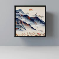SIDEBOARD JAPANESE LANDSCAPE, Schwarz, 57,5x42x57,5 cm, Ohne Füße - Multicolor/Schwarz, Holzwerkstoff (57.5/57.5/42cm) - SpaceRebels