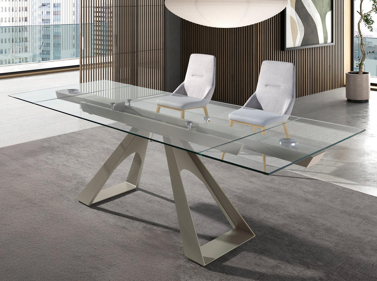 ESSTISCH Glass Taupe Grau 160/100/76 cm - Transparent/Goldfarben, Glas (100/160/76cm) - ANGEL CERDA