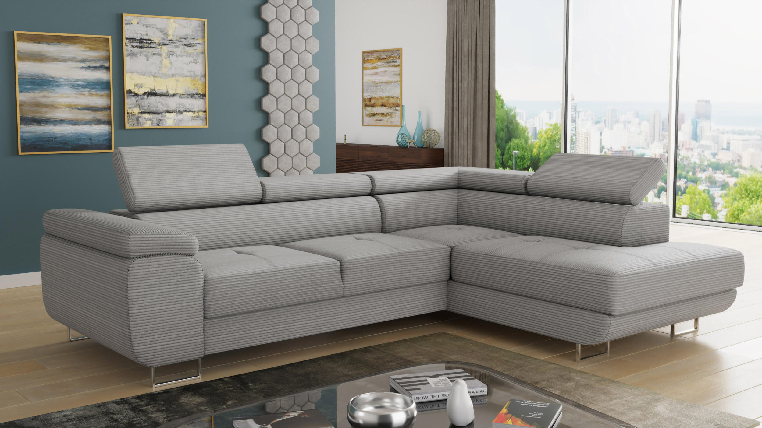 ECKSOFA Caris Cord, Seite: Rechts - Grau, Holz/Textil (273/203cm) - Sofnet