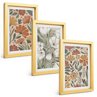 BILDER SET 3er Set - 20x30 cm Goldrahmen - Blumenmuster in Orange und Grün - Goldfarben, Kunststoff (20/30cm) - TULUP