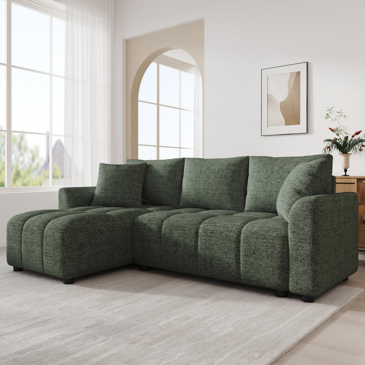 ECKSOFA 204/127/82.5 cm Grün Chenille mit 2 Zierkissen - Grün, Kunststoff/Textil (204/127cm) - Oxeza