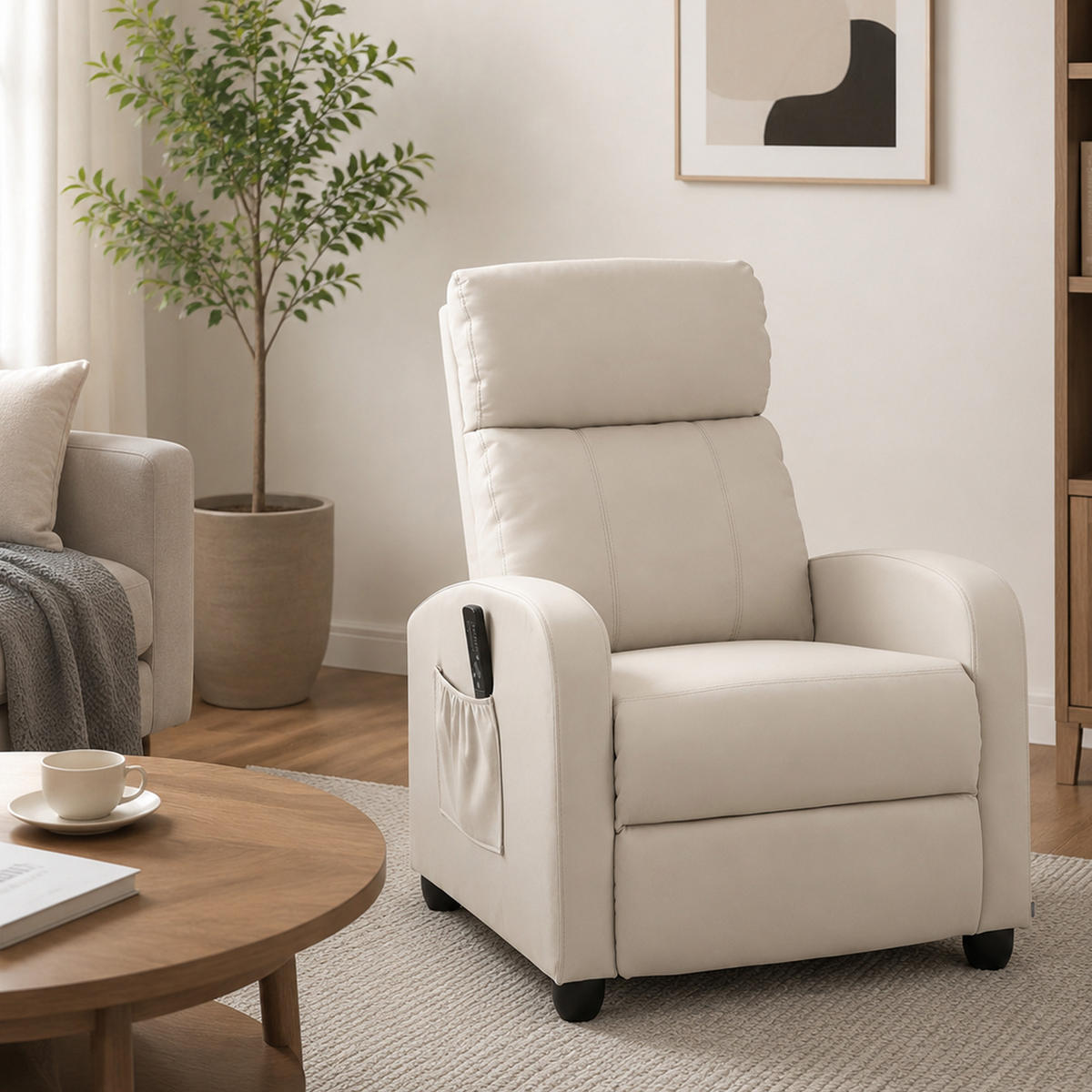 MASSAGESESSEL Kunstleder Schaumstoff Cremeweiß - Creme/Schwarz, Kunststoff (88/98/68cm) - HOMCOM