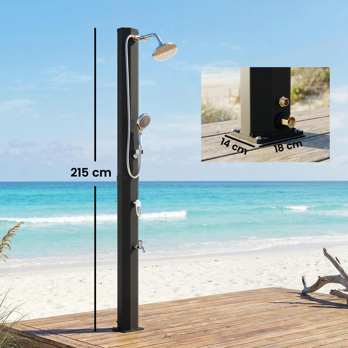 SOLARDUSCHE Kunststoff Schwarz - Schwarz, Kunststoff (14/215/18cm) - Outsunny