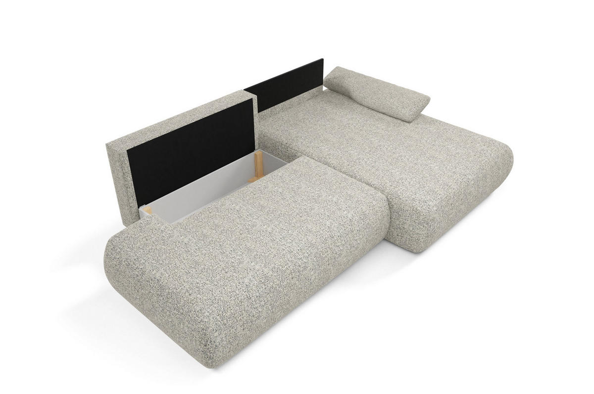 ECKSOFA DELTA R-S Grau Geflochtener Stoff mit Schlaffunktion - Grau, Holz (286/173.5cm) - MASSENO