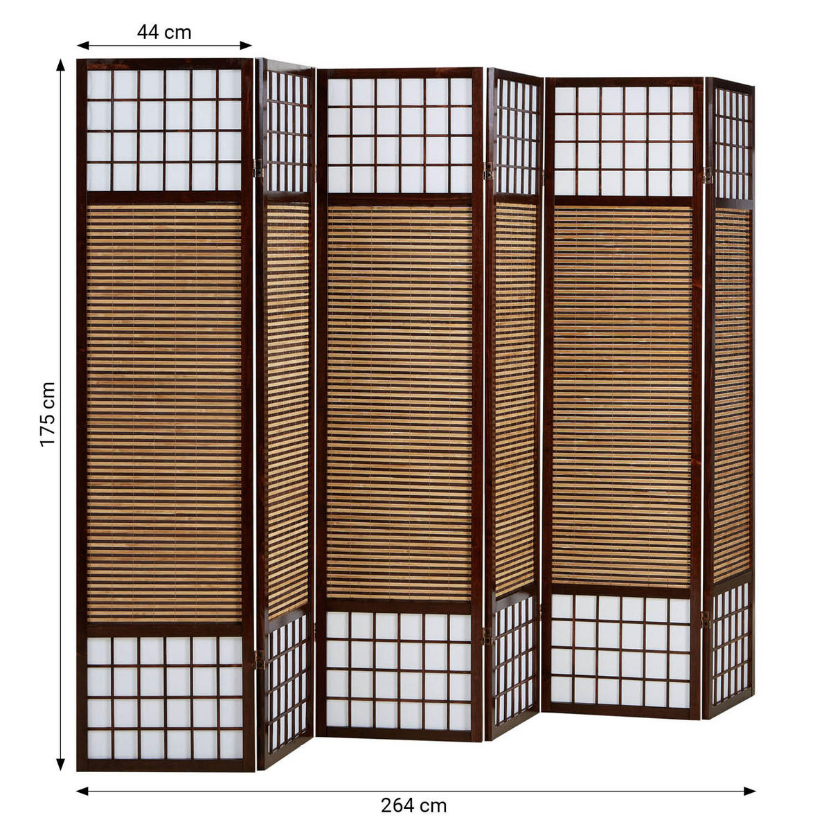 PARAVENT 6-tlg. 264/175 cm Braun Bambusstreben - Braun, Holz (264/175/2cm) - Homestyle4u